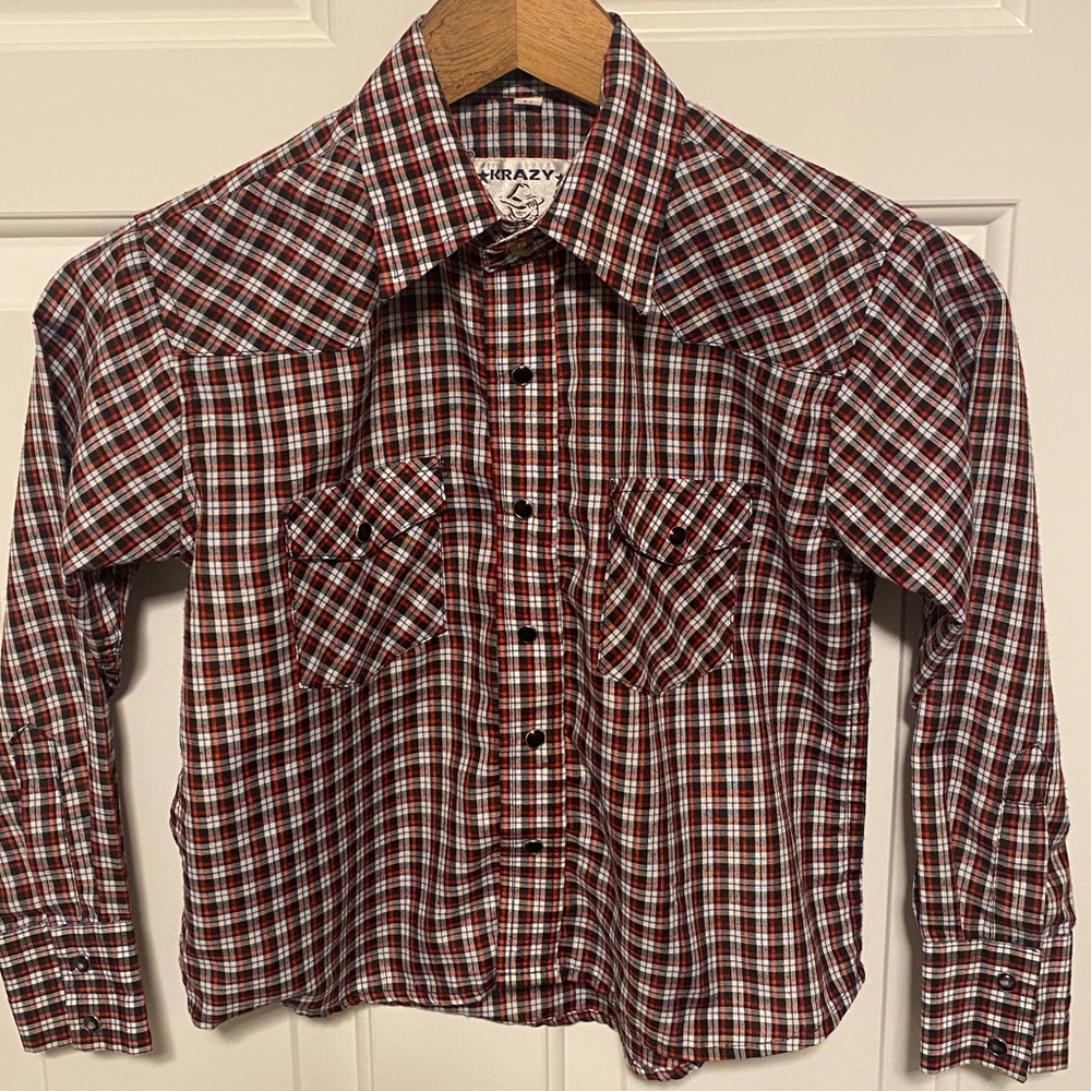 Krazy Kids M Red Plaid Button Down Pearl Snap Western Shirt